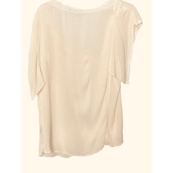 NYDJ LOS ANGELES PULL-ON BLOUSE, WOMENS, XL, LIGHT BEIGE/CREAM, PLUNGING V-NECK - Picture 4 of 9